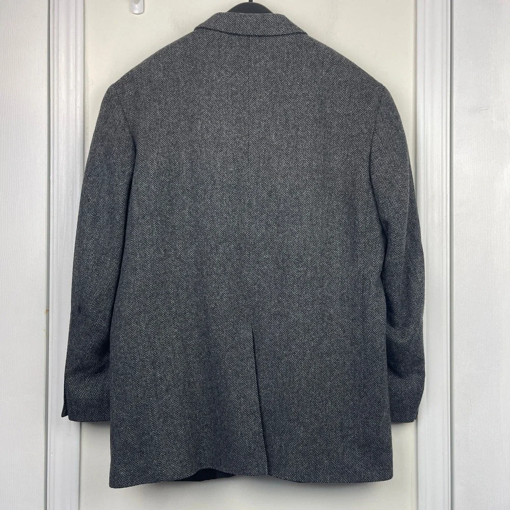 VTG Lands' End Lambswool Blazer Tweed Herringbone‎ 43R Sport Coat Grey *READ